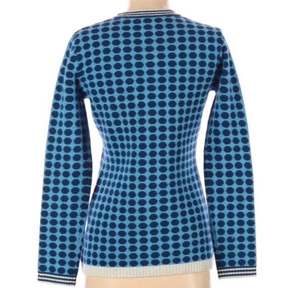 Neve Anthropologie Blue Red Polka Dot Sweater XS - Picture 2 of 5